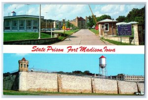 1985 State Prison Fort Madison Iowa IA, Dual View Cars Water Tower Postcard