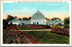 Sunken Gardens Horticultural Building Belle Isle Park Detroit Michigan Postcard