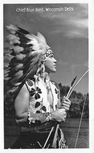 Wisconsin Dells WI Indian Chief Blue Bird Real Photo Postcard