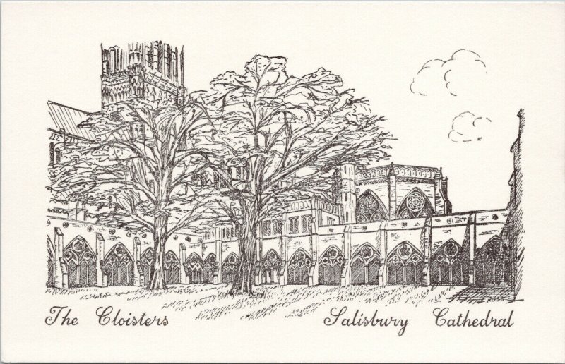 The Cloisters Salisbury Cathedral UK Ross Art Unused Postcard F20