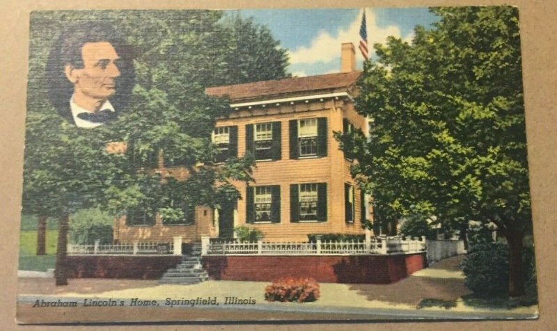 USED 1954 LINEN POSTCARD ABRAHAM LINCOLN'S HOUSE, SPRINGFIELD, ILL.