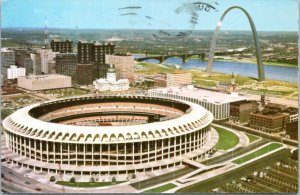 Postcard MO St. Louis - Aerial Busch Stadium and Arch