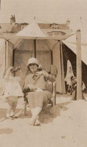 Child With Huge Astronomy Binoculars Antique Real Photo Postcard