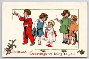 Christmas Joy Children with Candlesticks Tuck Series 543 Postcard U26