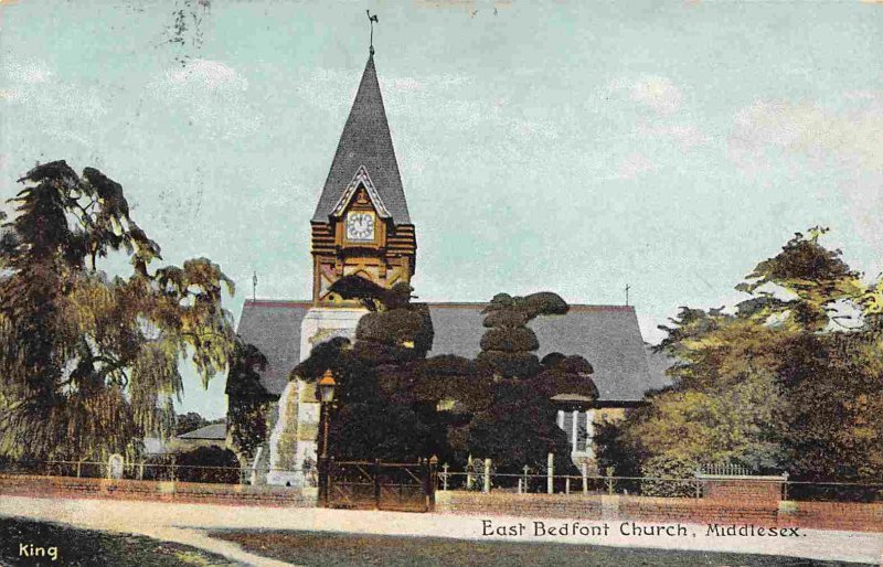 East Bedfont Church Topiary Hounslow London England UK 1910c postcard