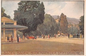 Germany Baden-Baden Blick Nach der Stiftskirche Art by GFW Schleh postcard B908