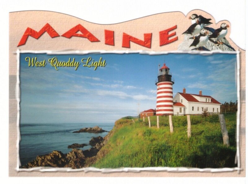 West Quoddy Head Light House, Lubec, Maine, Die Cut Chrome Postcard