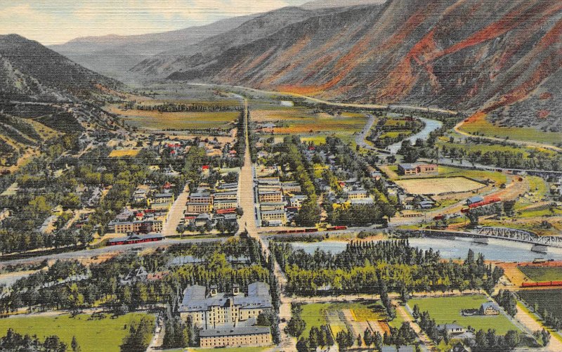 Aerial View Glenwood Springs Colorado linen postcard