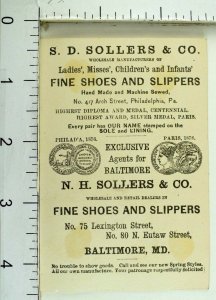 1876 Centennial Expo Queen of The Ball, Sollers & Co Shoes Trade Card #2 F103