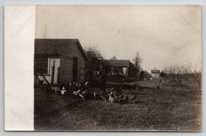 RPPC Homestead Scene Man Feeding the Chickens And Turkeys c1910 Postcard J30