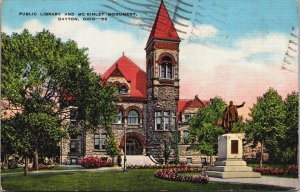 Public Library And Mckinley Monument Dayton Ohio Linen Postcard C094