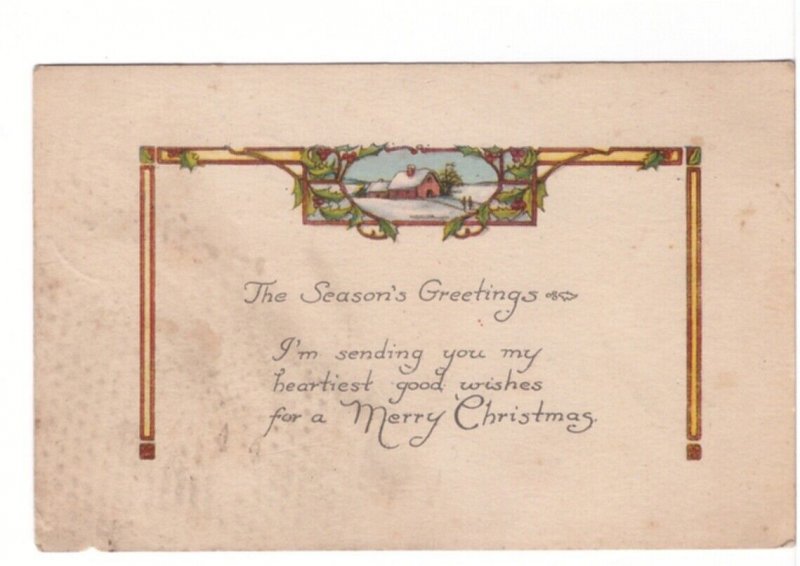 Heartiest Good Wishes For A Merry Christmas, Rural Scene, Vintage 1927 Postcard