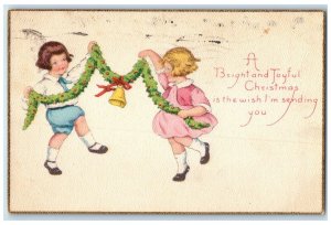 1922 Christmas Children Holding Holly Berries Ringing Bell Lockport NJ Postcard