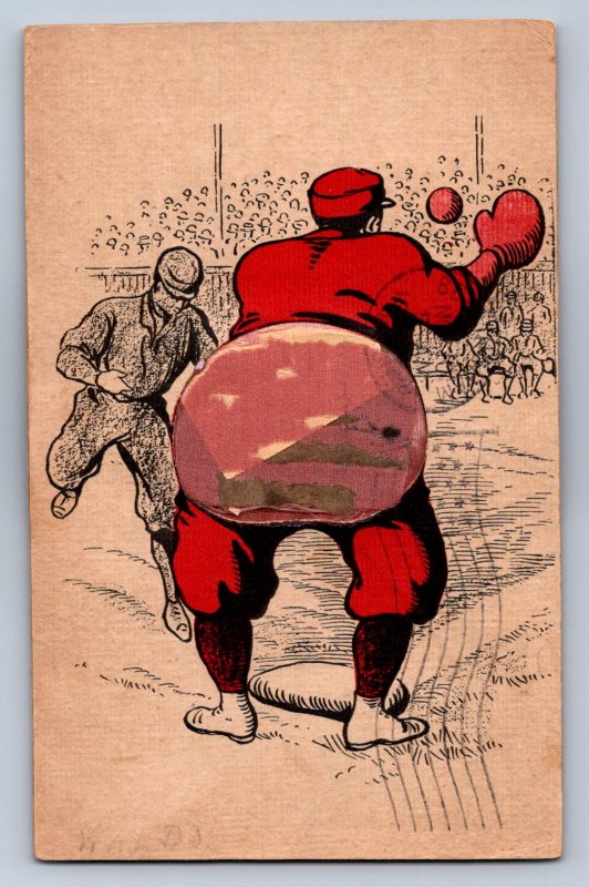 J95/ Baseball Postcard Comic c1910 Pin Cushion Add-on Players Fans 375