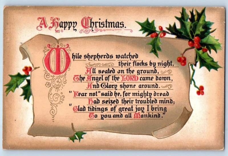 St. Paul Minnesota MN Postcard Christmas Hymns Holly Berries Embossed 1911 Tuck