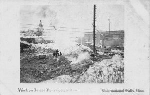 International Falls Minnesota Dam Construction Real Photo Postcard AA83359