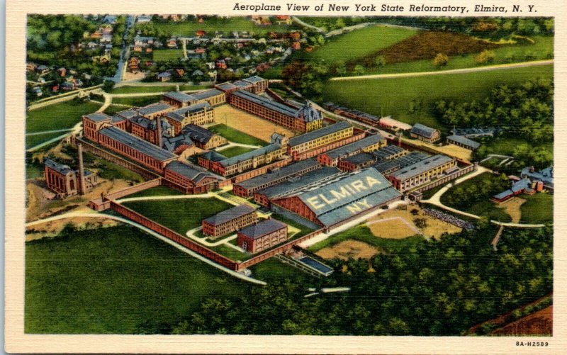 1930s Aerial View of New York State Reformatory Elmira New York Postcard