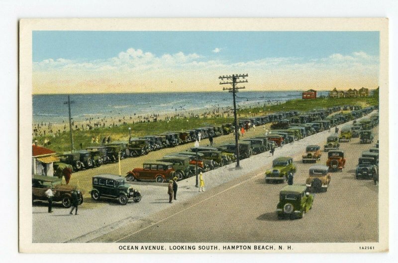 Postcard Ocean Avenue Looking South Hampton Beach N. H. Cars Standard View Card 