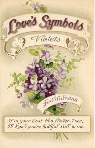 BB London Postcard E.278 Embossed Love's Symbols Violets Faithfulness