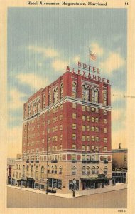 HAGERSTOWN, MD Maryland  HOTEL ALEXANDER & Street View  c1940's Linen Postcard