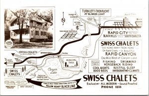 Real Photo Postcard Swiss Chalets Hotel and Map of Rapid City, South Dakota