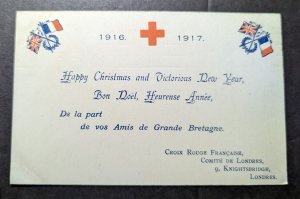 Mint 1917 WWI England and France Red Cross Postcard Happy Christmas to London