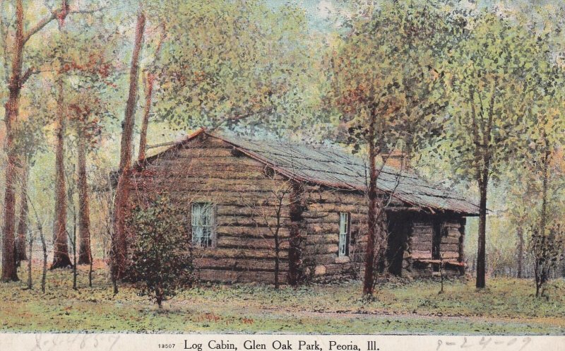 PEORIA, Illinois, 1900-1910s; Log Cabin, Glen Oak Park