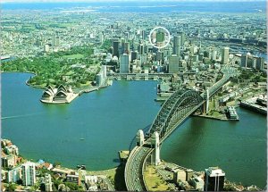 Postcard Australia - Aerial view of Sydney with Hilton International circled