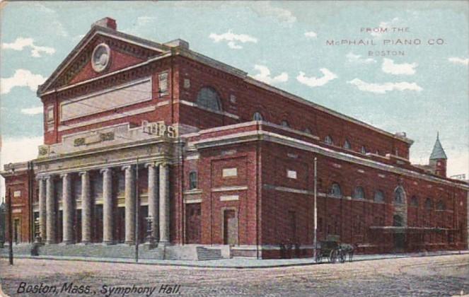 Massachusetts Boston Symphony Hall From The McPhail Piano Company 1943