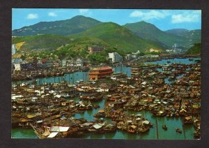 Birds Eye view Aberdeen Hong Kong Junks Sampans Harbor Postcard Carte Postale