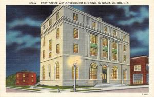 WILSON, NC  North Carolina POST OFFICE & Government Bldg-Night  c1940's Postcard