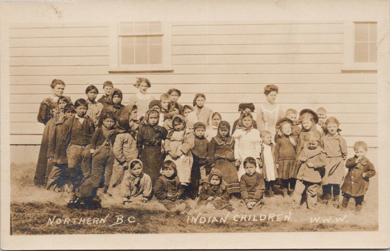 Indian & Caucasian Children School ?? Northern BC WWW Wrathall RPPC Postcard E77