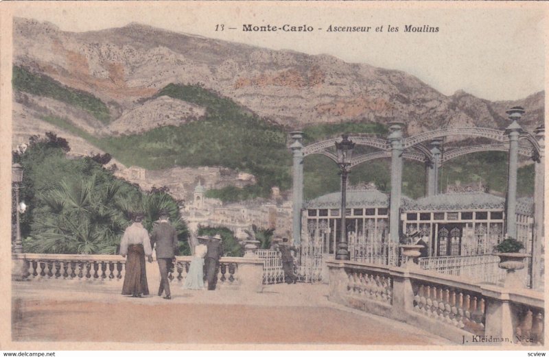 MONTE-CARLO, Monaco, 1900-1910s; Ascenseur Et Les Moulins