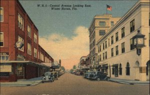 Winter Haven Florida FL Central Ave Classic Cars Linen Vintage Postcard