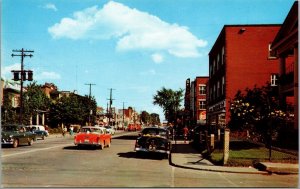 Vtg Drummondville Quebec Canada Lindsay Street View Old Cars1950s Postcard