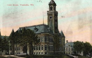 Vintage Postcard 1909 Court House Historic Gov't Building Waukesha Wisconsin WI