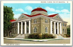 Vtg Orlando Florida FL First Baptist Church 1920s View Old Postcard