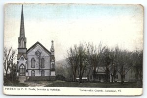 c1913 RICHMOND VERMONT UNIVERSALIST CHURCH PC DAVIS JEWELER POSTCARD P3399