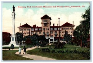 c1950's Hemming Park Monument Windsor Hotel Restaurant Jacksonville FL Postcard 