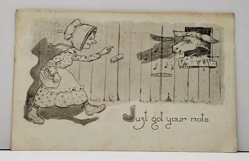 Singing Cow - I Just Got Your Note 1913 Aberdeen SD  to Douglas ND Postcard G10