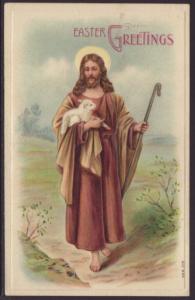 Easter Greetings,Jesus Holding Lamb Postcard