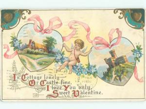 Divided-Back CUPID VALENTINE SCENE Cute Postcard W7635