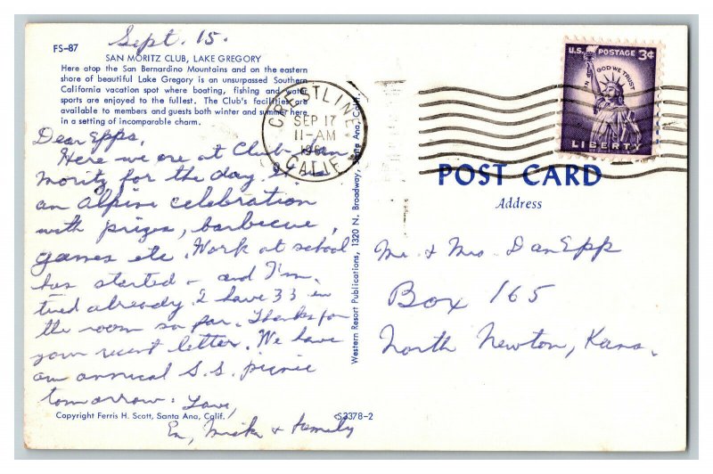 Postcard California San Moritz Club Lake Gregory Vintage Standard View Card 