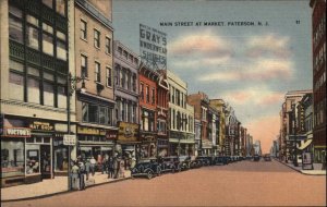 Paterson New Jersey NJ Main Street Scene Linen Vintage Postcard