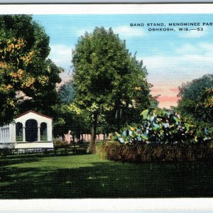 c1930s Oshkosh, WI Band Stand Menominee Park Rare View Litho Photo Postcard A217