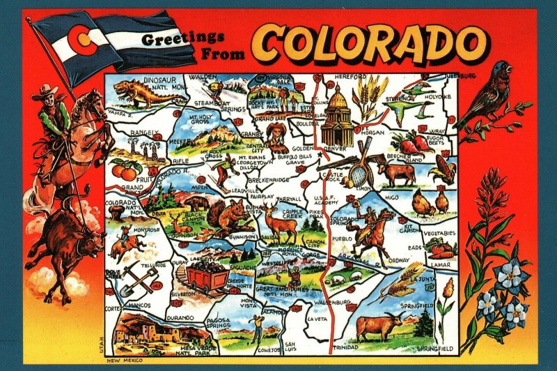 VINTAGE CONTINENTAL SIZE POSTCARD GREETINGS FROM COLORADO CENTENNIAL STATE