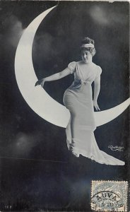 Woman Posing on Moon Backdrop Woman Posing on Moon Backdrop