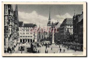 Old Postcard Munchen Marlenplatz Tramway