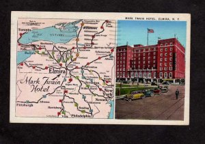 NY Mark Twain Hotel Elmira City Map New York Vintage Postcard