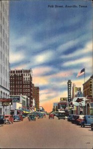 Amarillo Texas TX Polk Street Scene Bus Coca Cola Storefronts Linen Vintage PC